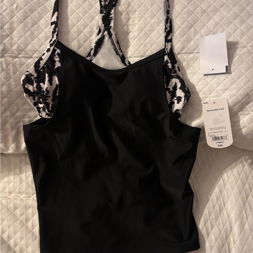 Xersion Black and White Tankini TOP ONLY